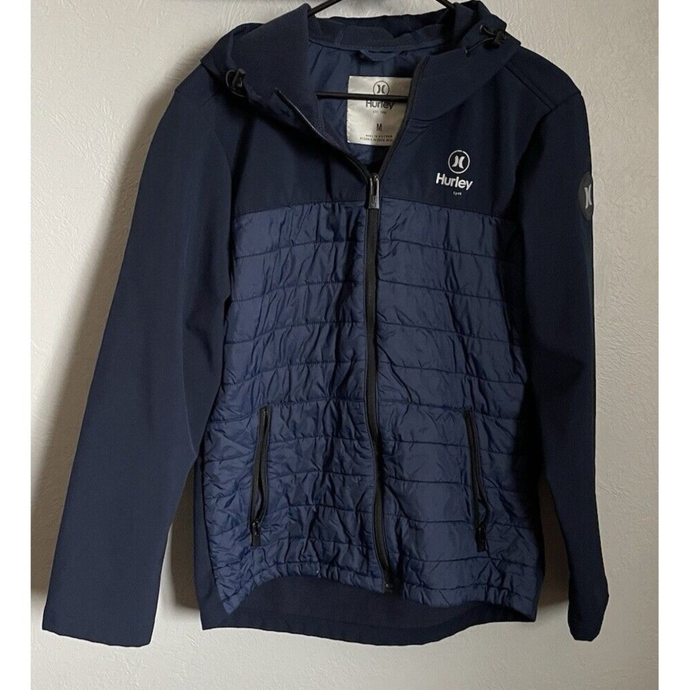 Hurley Wind Resistant Jacket Men's Size Medium Blue Hooded Pockets Outdoors